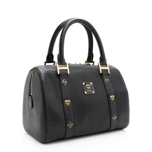 MCM Black Satchel with Gold Accents